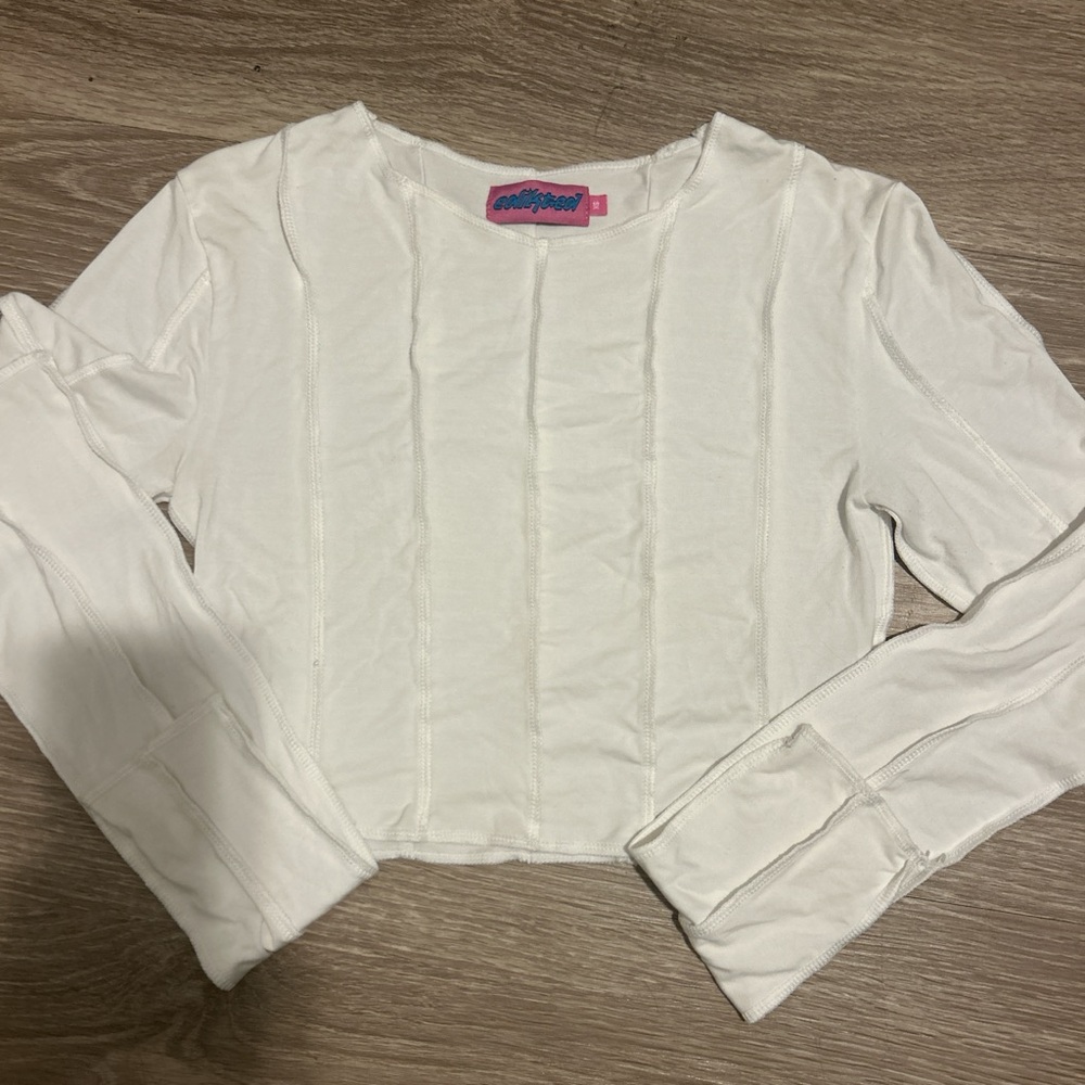 Edikted Cream Long Sleeve Crop Top